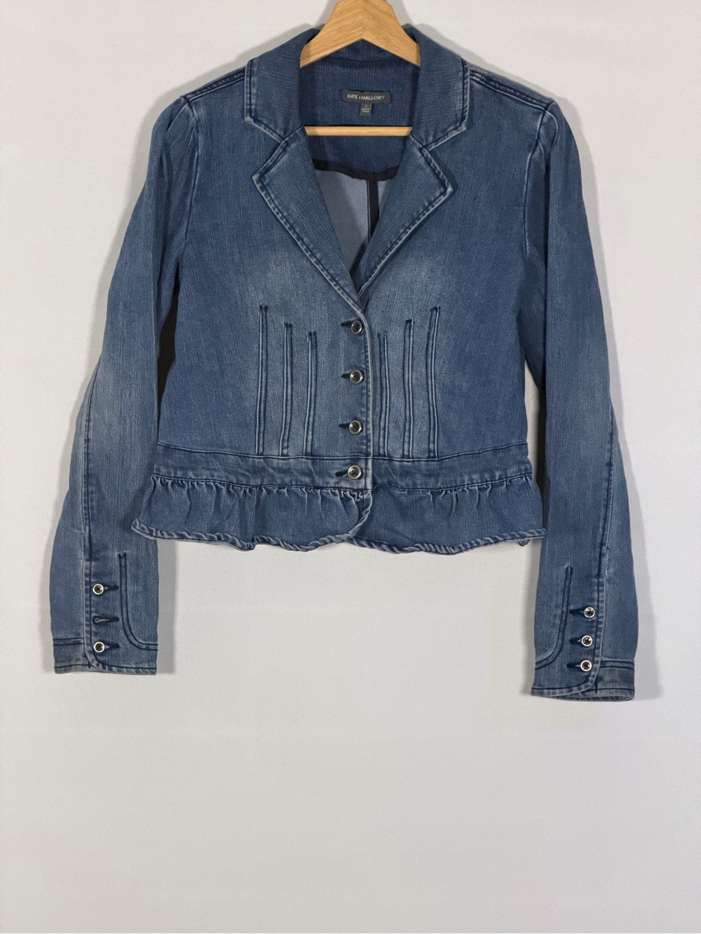 Kate & Mallory Denim Peplum Blazer Jacket Women’s Small Stretch Button Front